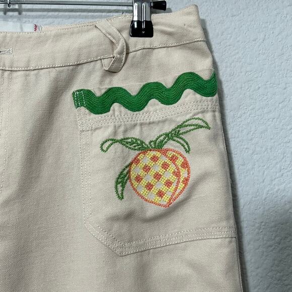 NEW UO Strawberry Print Embroidered Cream Joey Wide Leg Oversized Pant Sz 2 - Picture 7 of 12